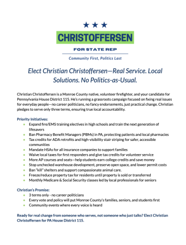 Christian Christoffersen for PA House District 115