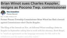 Brian Winot sues Charles Keppler, resigns as Pocono Twp. commissioner
