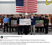 Proud to announce $1.17 million in federal funding for the West End Fire Company.
