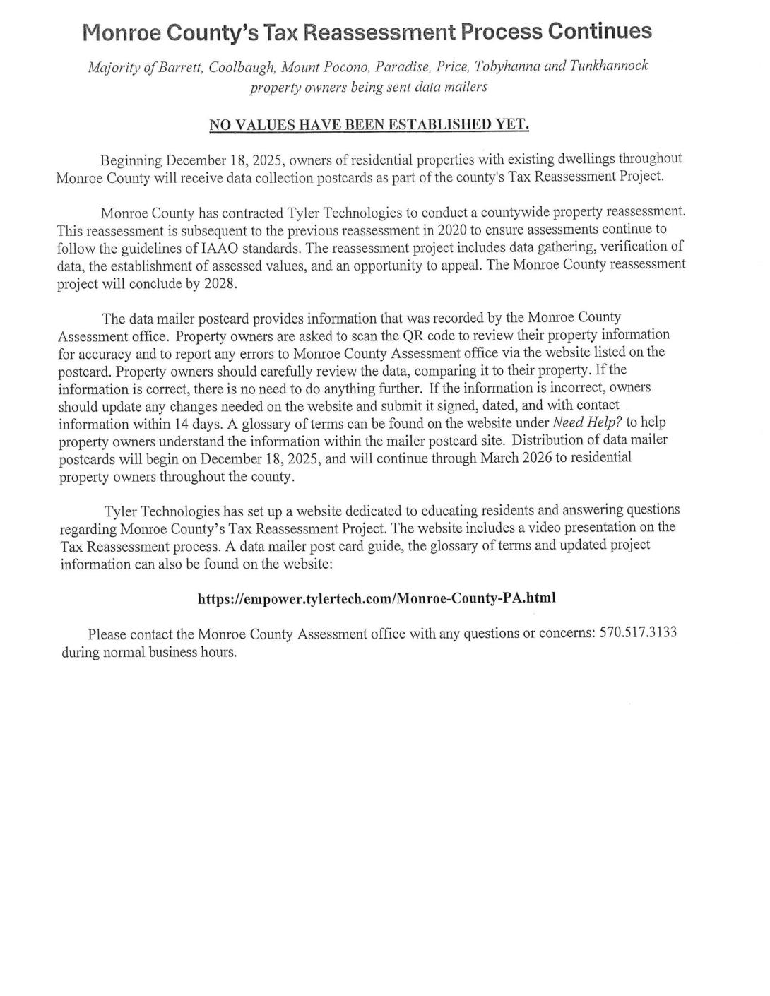 Monroe County's Tax Reassessment Process Continues