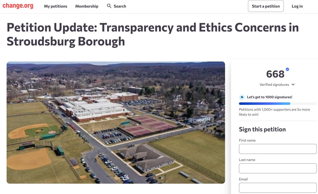 Petition Update: Transparency and Ethics Concerns in Stroudsburg Borough