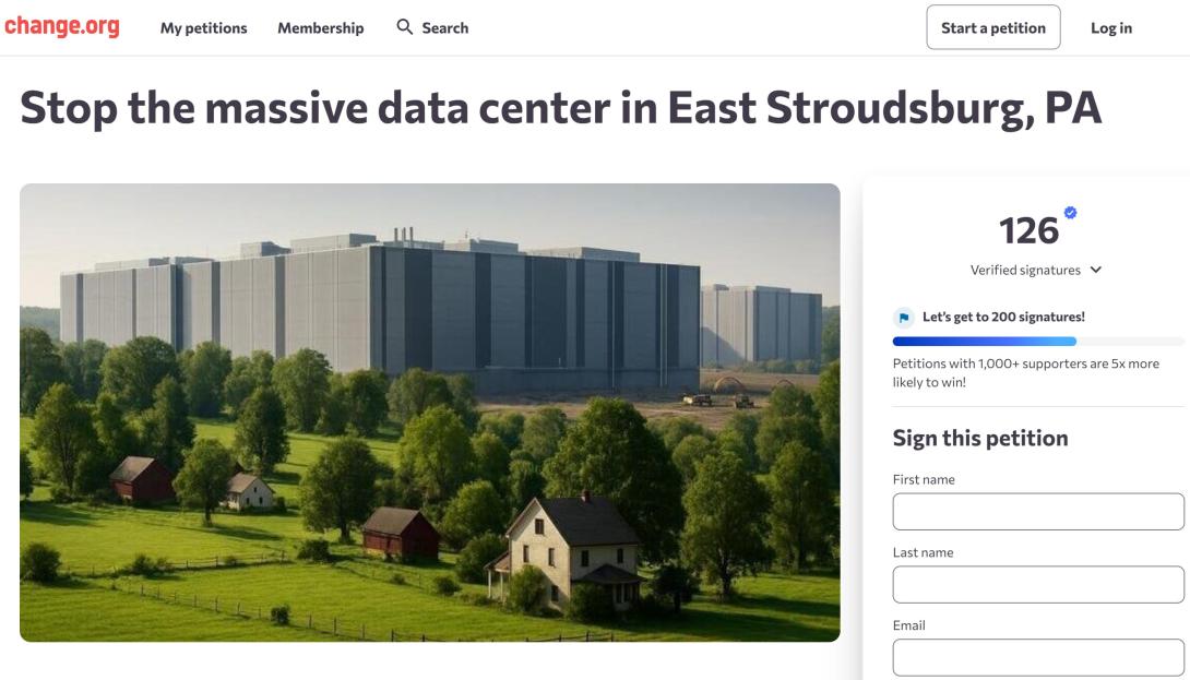 Stop the massive data center in East Stroudsburg, PA