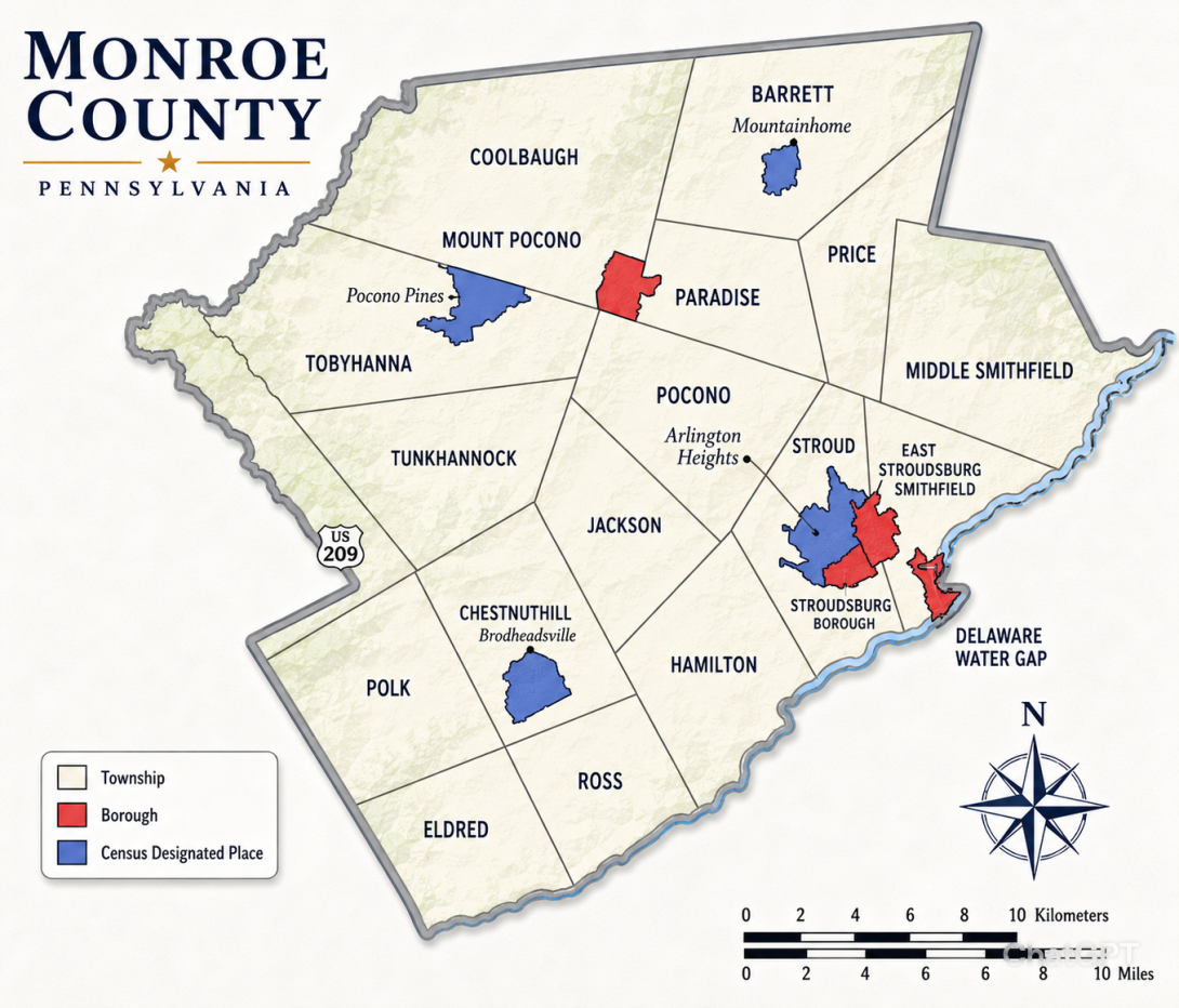Map of Monroe County, PA